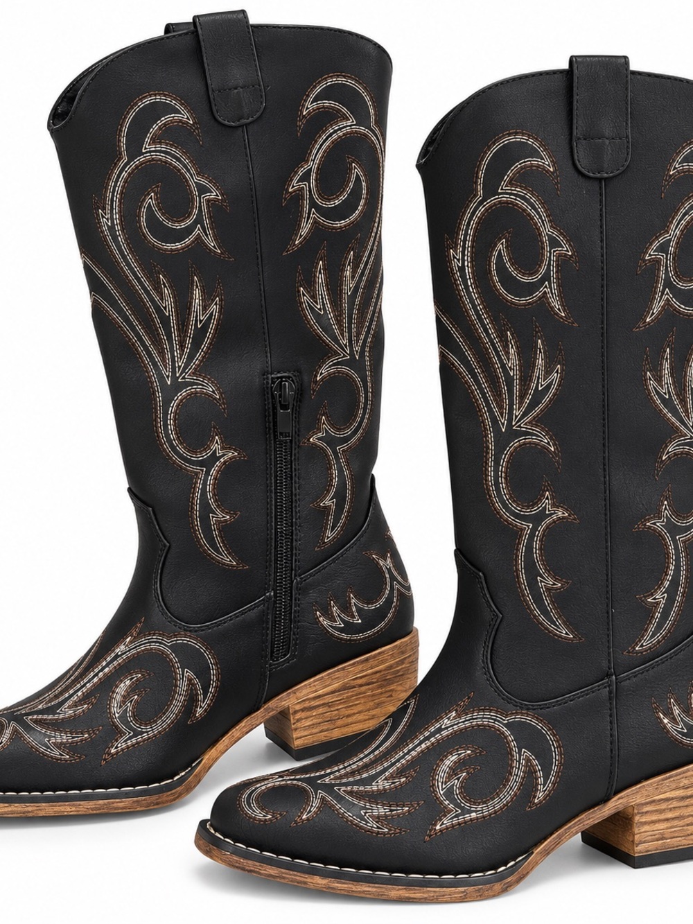 Dream Pairs Black Heeled Boot with Tan Brown Sole